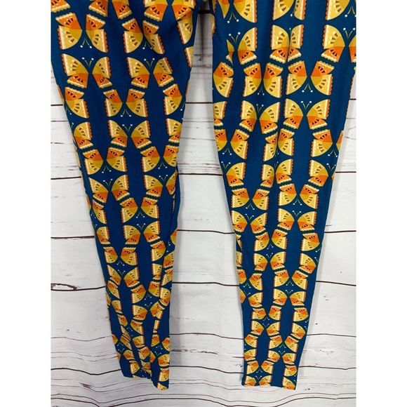 LuLaRoe Leggings OS One Size Navy Blue Orange Yellow Butterfly Watermelon - Picture 3 of 6